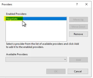 Configuring only the Negotiate provider for Windows Authentication