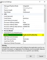 Opening the Identity setting under the application pool’s Advanced Settings