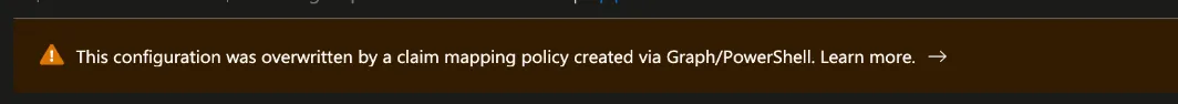 Entra ID message indicating the claim cannot be added through the portal