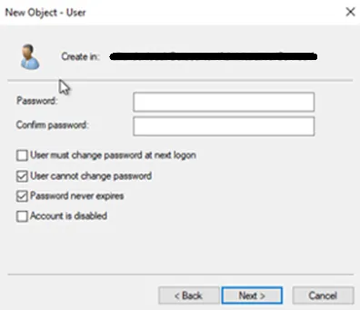 Setting a long, secure password on the service account