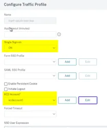 Creating the traffic profile with Single Sign-on enabled and the KCD account selected